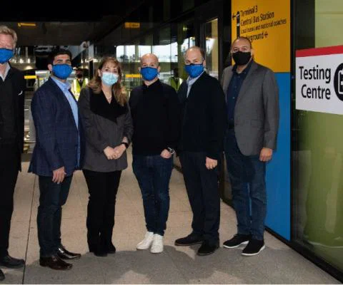 A group of volunteers used the CommonPass digital health pass before boarding their flight