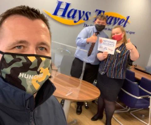 L-R: Flexi Reps' Simon McDermott with Hays Travel Rochdale travel consultants Luke Lockwood and Mollie Ince