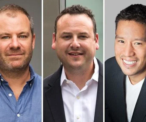 L-R: Jeff Russill, G Travel Community chief executive; Ben Perlo, G Adventures president and chief executive; Bruce Poon Tip