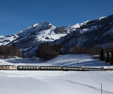 The cheese train travels along the GoldenPass-MOB scenic route 