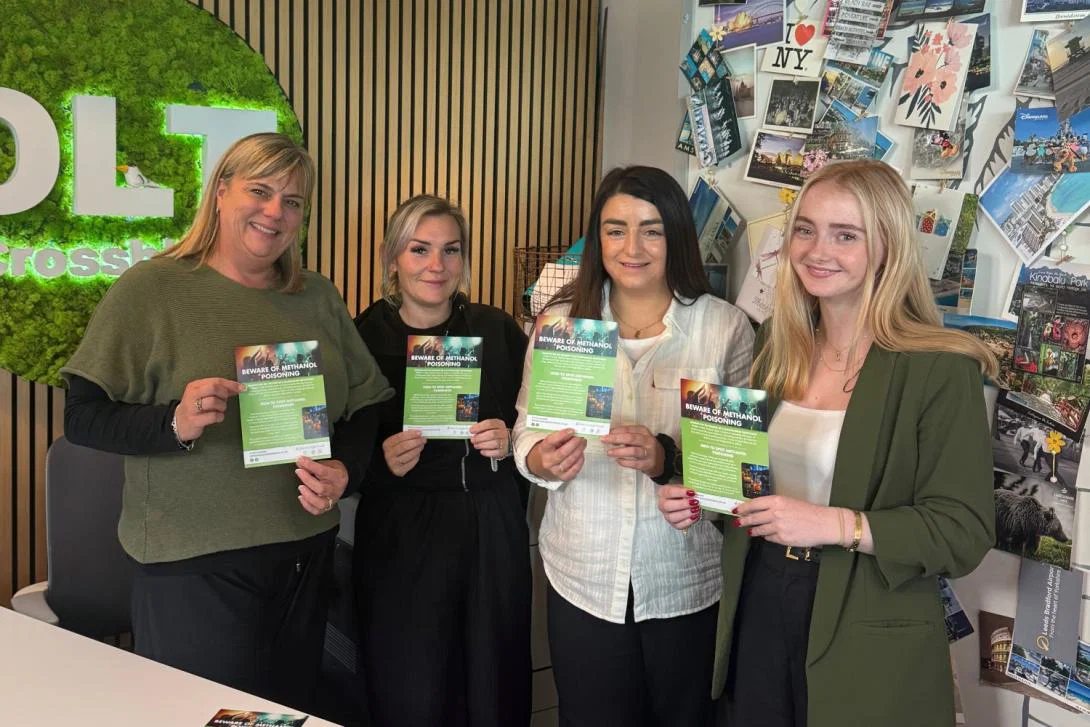 The team at Olive Lounge Travel have created a leaflet outlining the dangers posed by methanol poisoning The team at Olive Lounge Travel have created a leaflet outlining the dangers posed by methanol poisoning