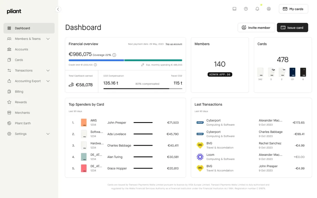 Pliant's web app and dashboard