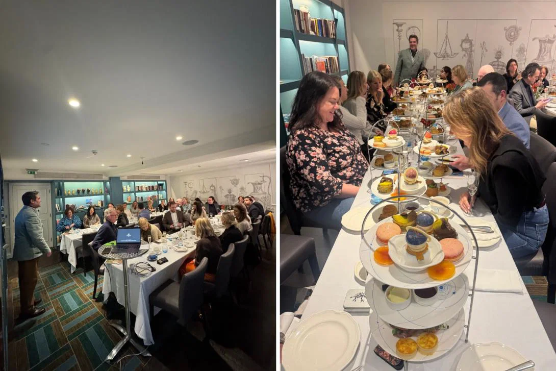 Luxury hotel private dining room where agents are enjoying afternoon tea