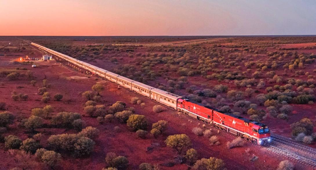 Journey Beyond's train The Ghan makes a stop at Marla in South Australia Journey Beyond's train The Ghan makes a stop at Marla in South Australia
