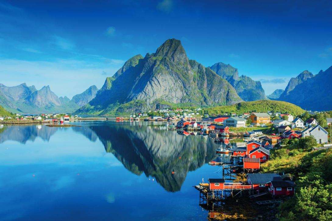 Norwegian village scene with coloured houses Norwegian village scene with coloured houses
