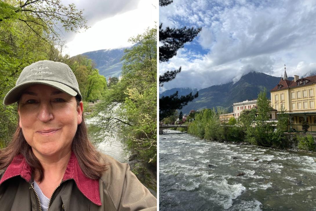 April Hutchinson, head of luxury at TTG, with a baseball cap and smiling in front of a lush green background