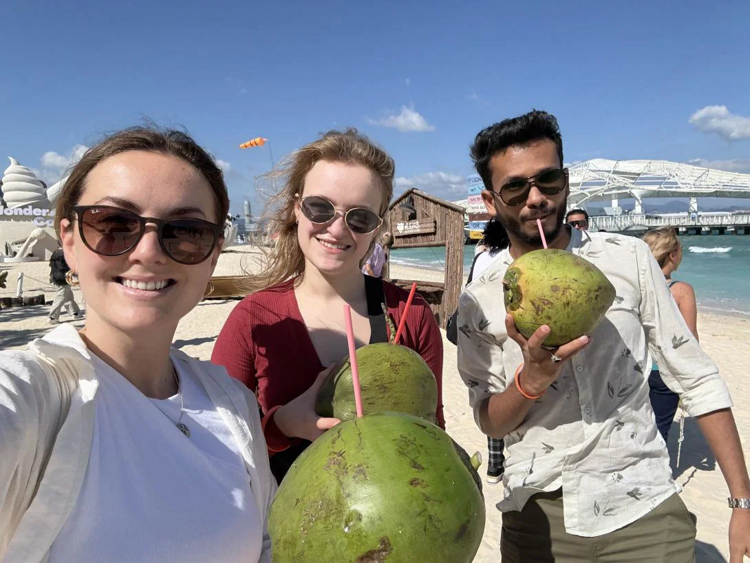 The group sampled some local produce, discovering why the island is nicknamed "coconut island"