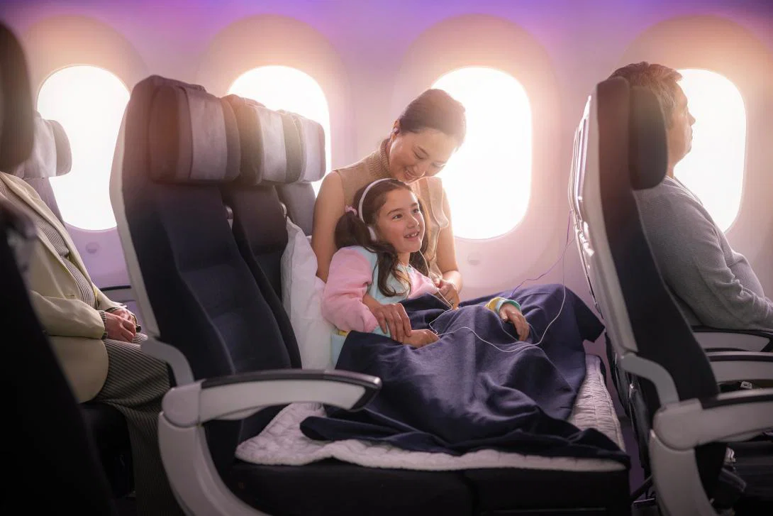 Skycouch seat on Air New Zealand aircraft