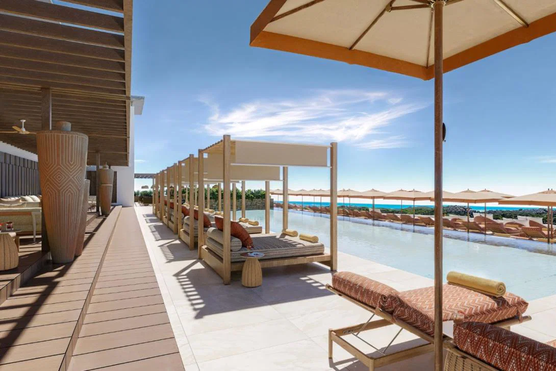 Luxury outdoor pool in sunshine