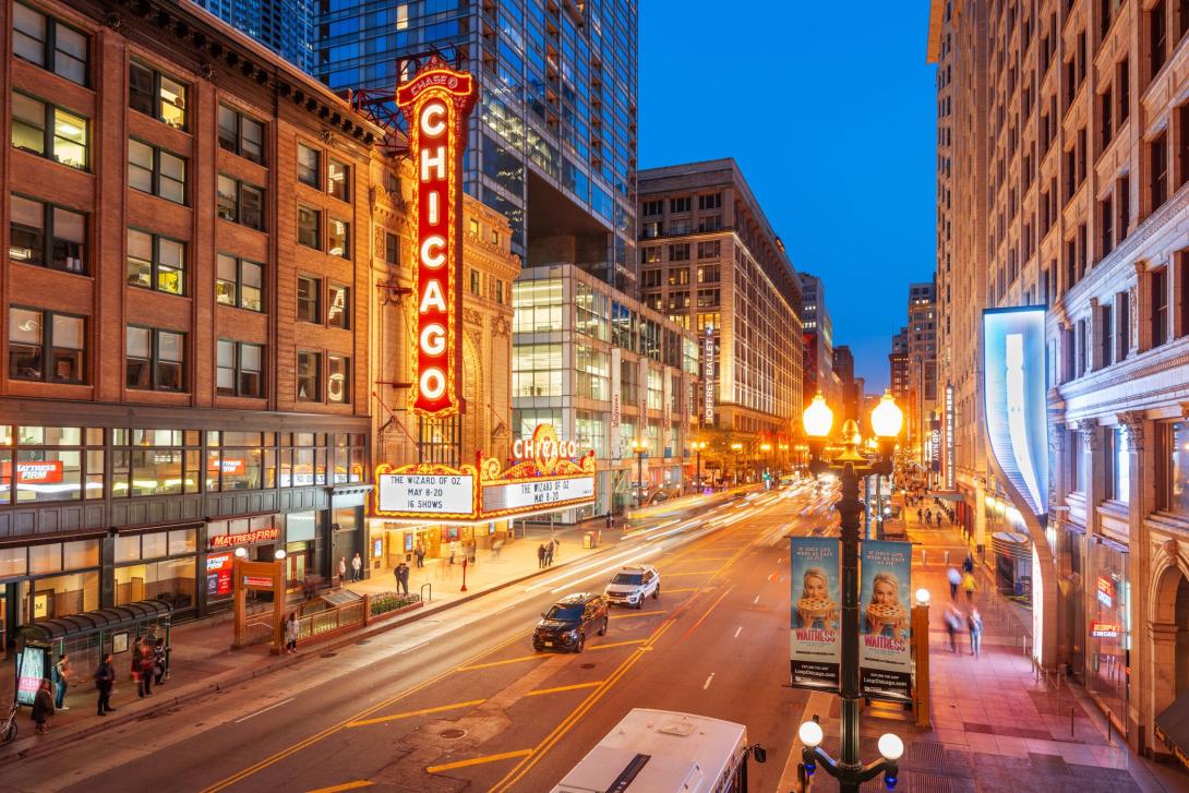 The landmark Chicago Theatre on State Street