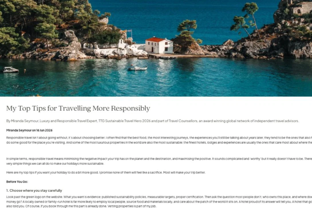 TTG Media screenshot of blog sharing responsible travel tips