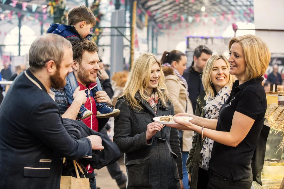 Visitors with tour guide, St. George's Market, Belfast. Co. Antrim