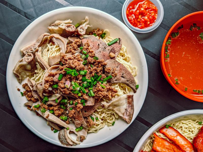 (Credit: Sarawak Tourism Board) Bowl of noodles topped with meat and mushrooms