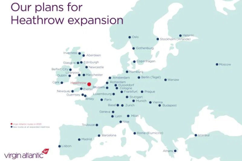 Virgin is planning 49 new European routes, 12 of which would be domestic