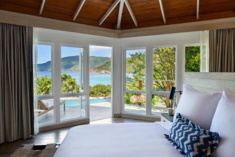 A room at the Rosewood Little Dix Bay resort