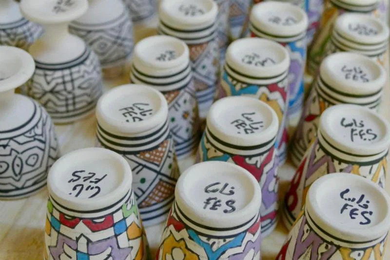 See the blue and white Fassi pottery in the souks