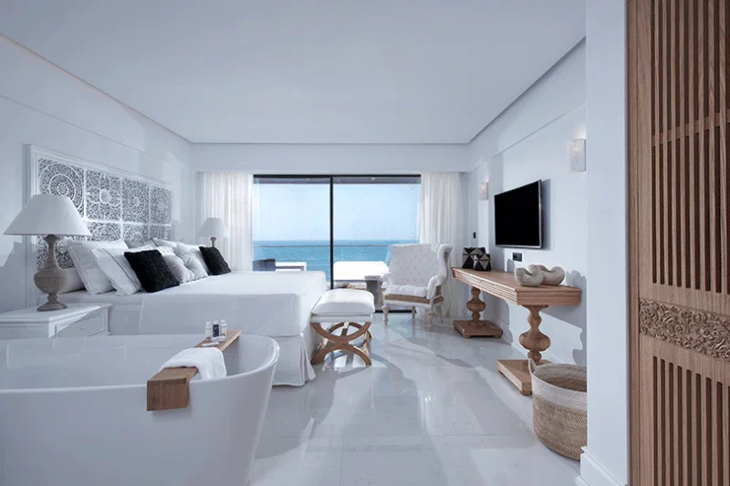 A deluxe sea-view room option at Abaton