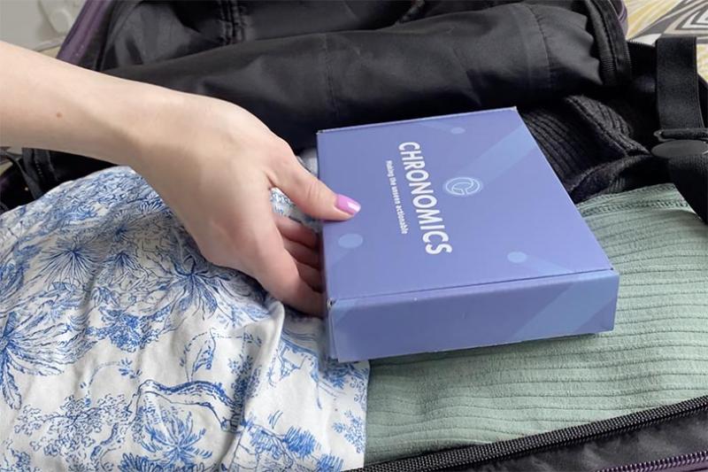 The Chronomics test kit Maddie was sent prior to her trip to take away