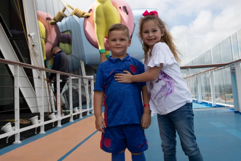 Mia and William explore Anthem of the Seas, they are onboard with mum, Leigh, a phlebotomist at Penbury Hospital