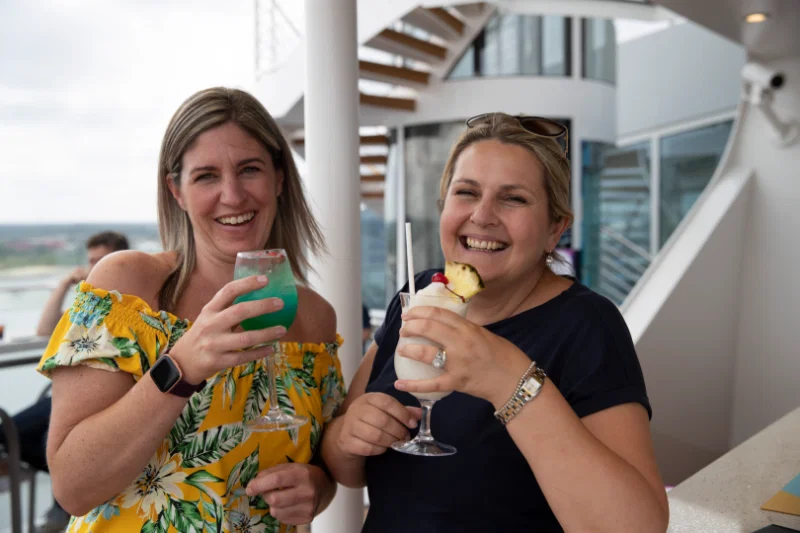 Michelle, children’s oncology nurse at Basildon Hospital, and Gail, head of Patient Safety at Colchester Hospital, celebrate their cruise
