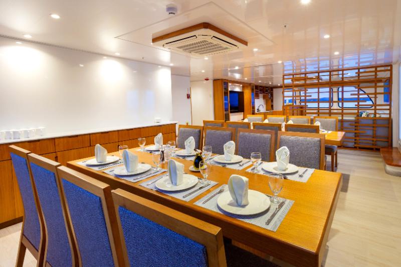 The interior dining room onboard the vessel