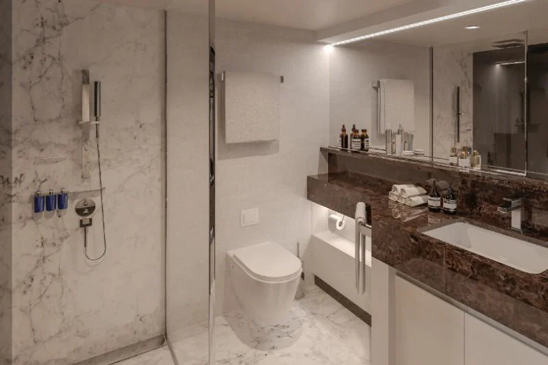 Bathrooms will offer a range of refillable amenities