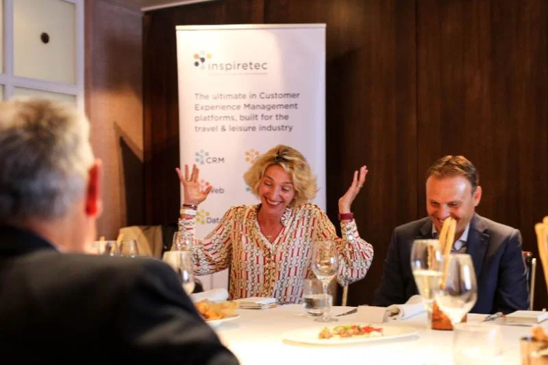 A-Rosa’s Lucia Rowe with Niel Alobaidi from Newmarket Holidays