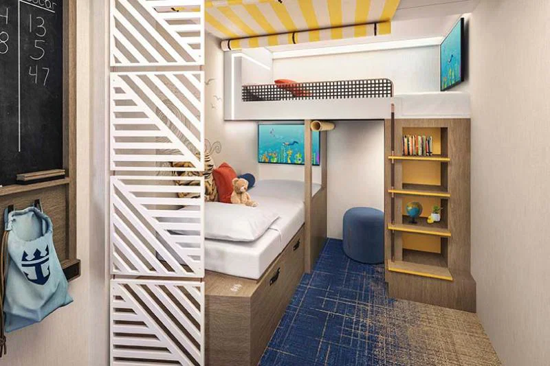 The Family Infinite Balcony stateroom includes an area for children at the rear