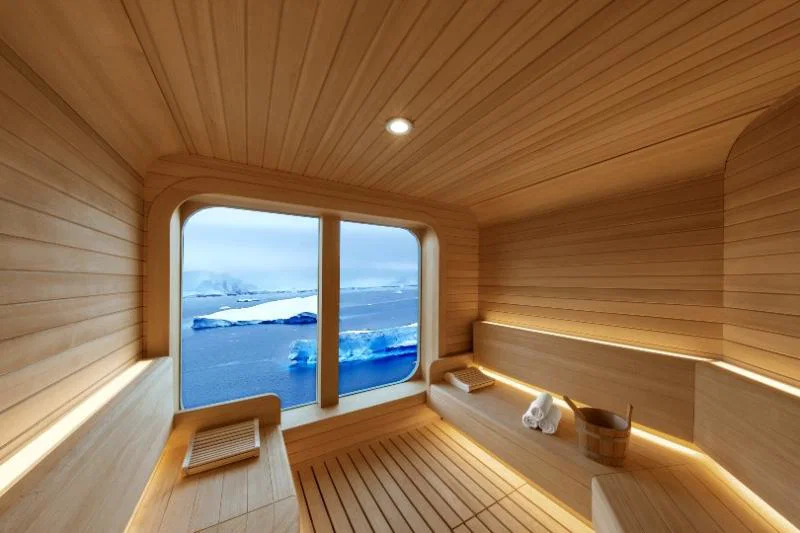 You don't have to miss the views when enjoying the sauna