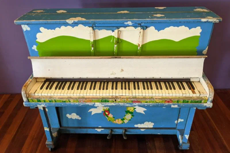 Musical memorabilia is scattered around the property – like this piano played by Elton John