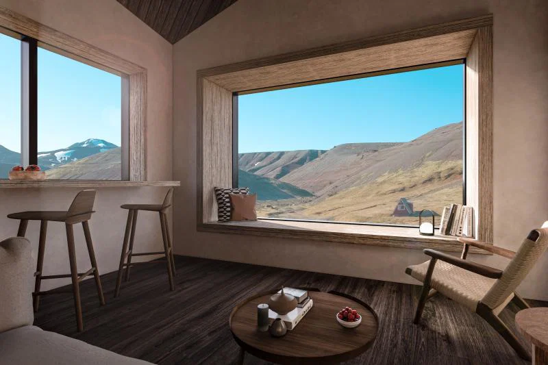 The standalone Highland Lodges boast stunning views of Kerlingarfjoll