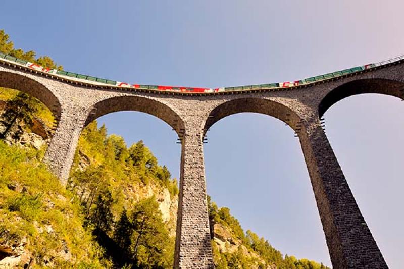 The Glacier Express travels through the heart of the Swiss Alps