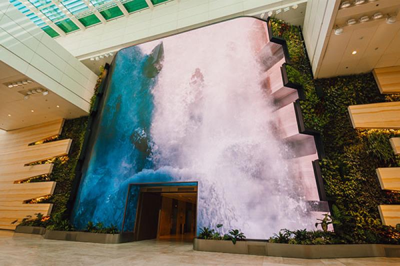 Travellers can admire the terminal's Wonderfall