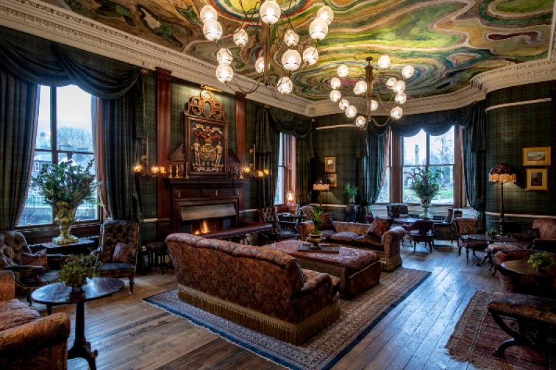 The intimate lounge at The Fife Arms hotel