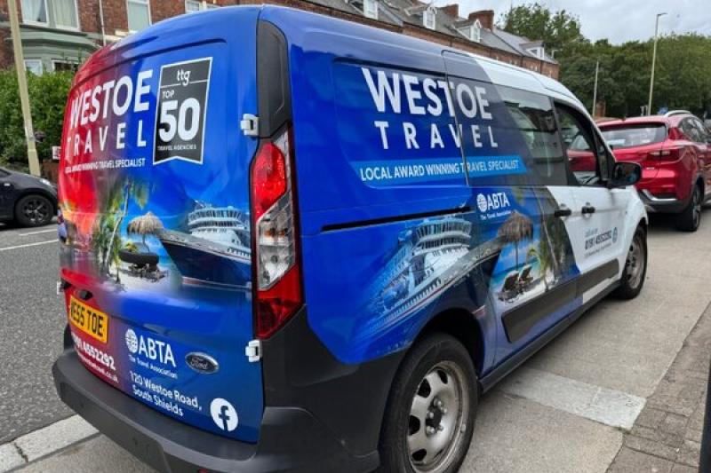 Westoe Travel new van with Graeme Brett August 2025 with Top 50 logo
