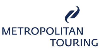 Blue logo of text saying Metropolitan Touring