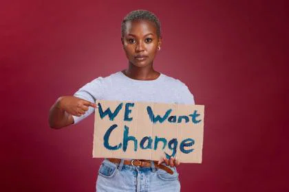 Picture of a woman asking for change
